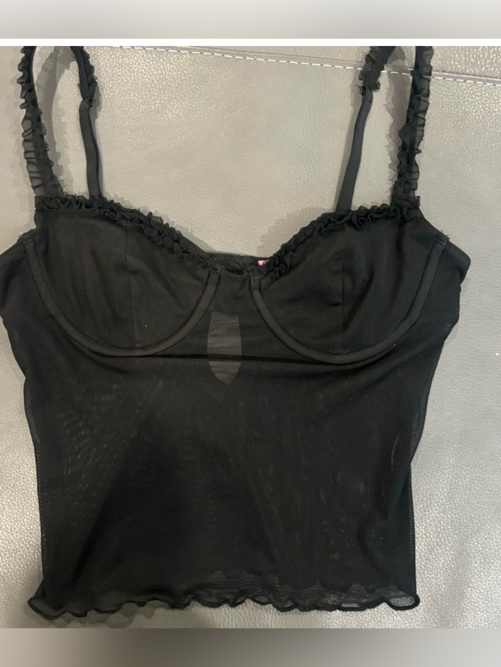 Edikted Women’s Black Mercy Sheer Mesh Bra Crop Top Small Y2K Festival Cami - Picture 2 of 4